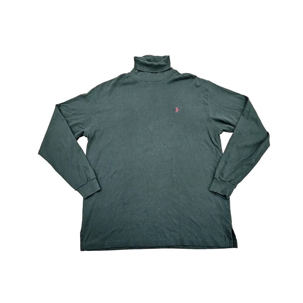 Vintage Polo Ralph Lauren Turtleneck Made In USA Black Green Size Large Mens